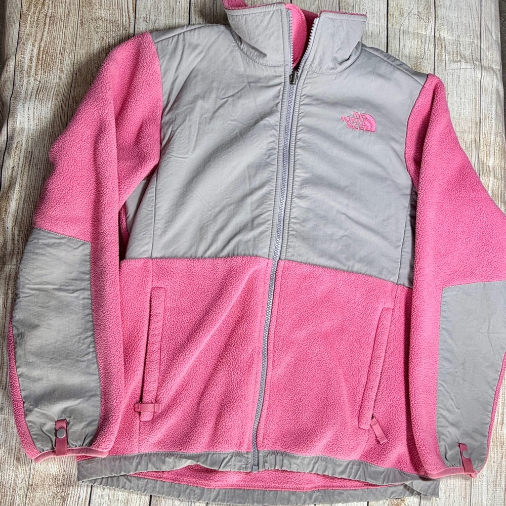 The North Face Denali Fleece Jacket Girls XL 18 Pink Gray Full Zip